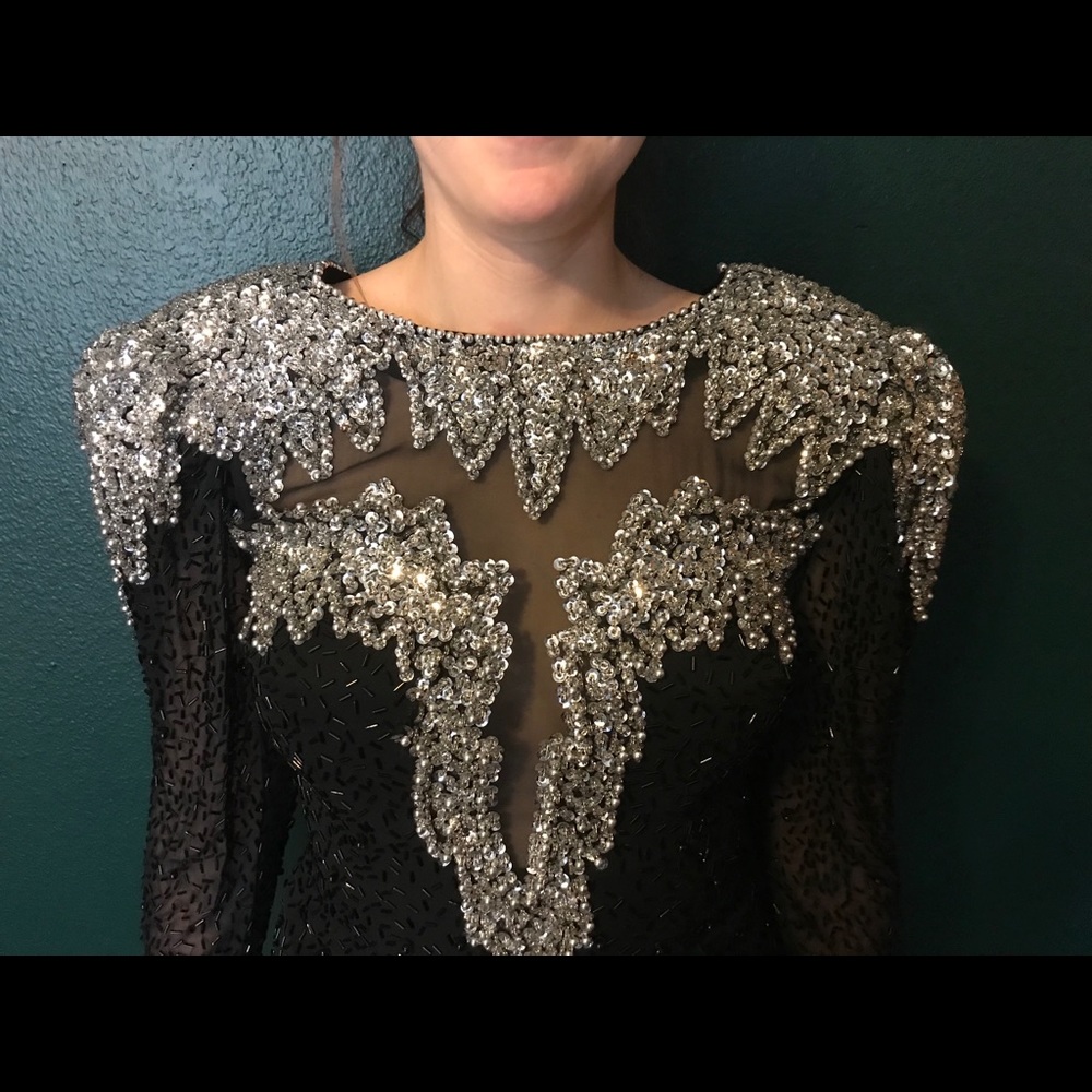 Formal black and silver beaded dress